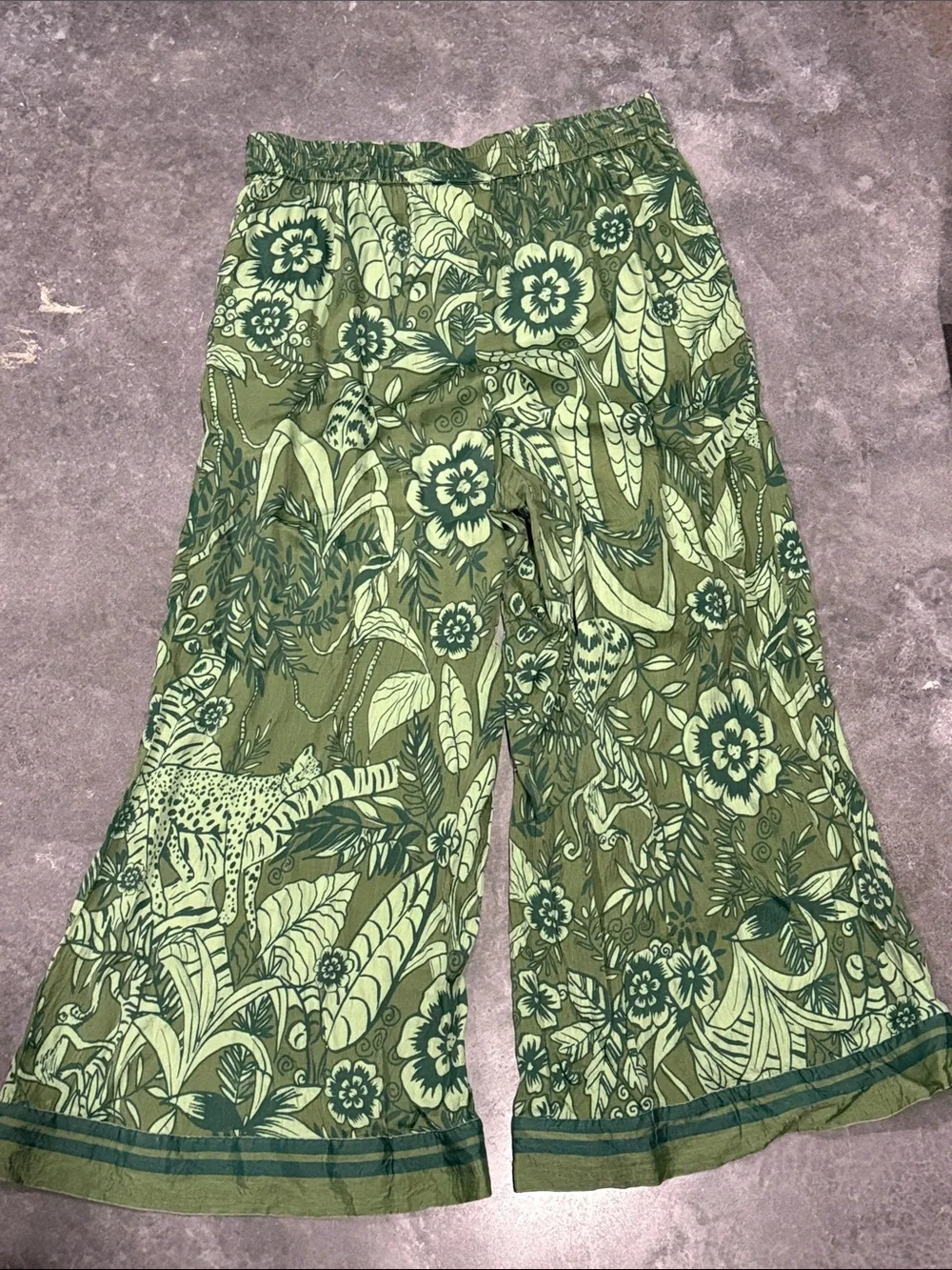 Farm rio deep Green Floral Jungle tiger Print Wide-Leg Bottoms - Picture 6 of 11
